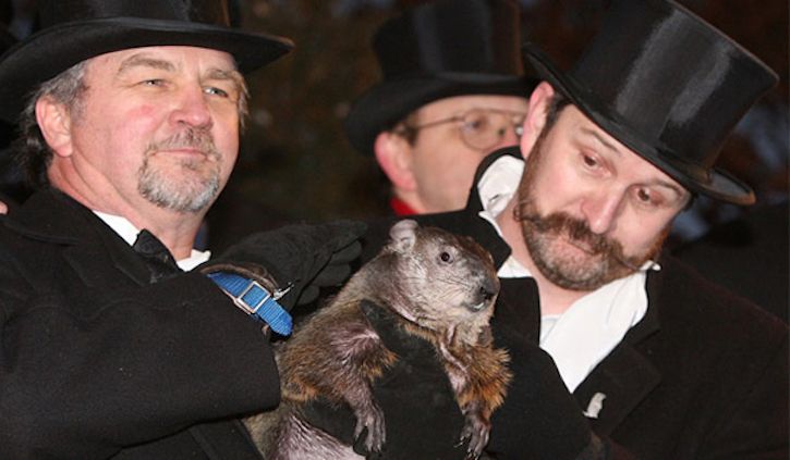 Members of the Punxsutawney Groundhog Club with Punxsutawney Phil.
